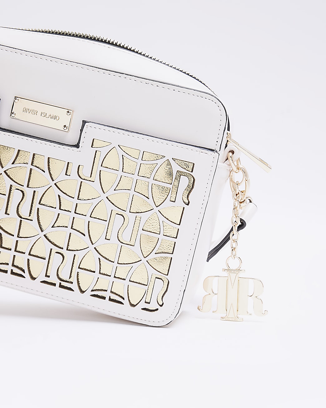 White cut out RI logo cross body bag
