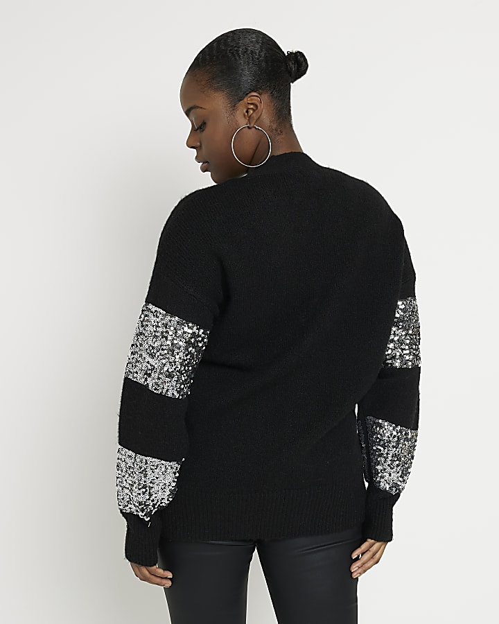Plus black stripe knit sequin cardigan