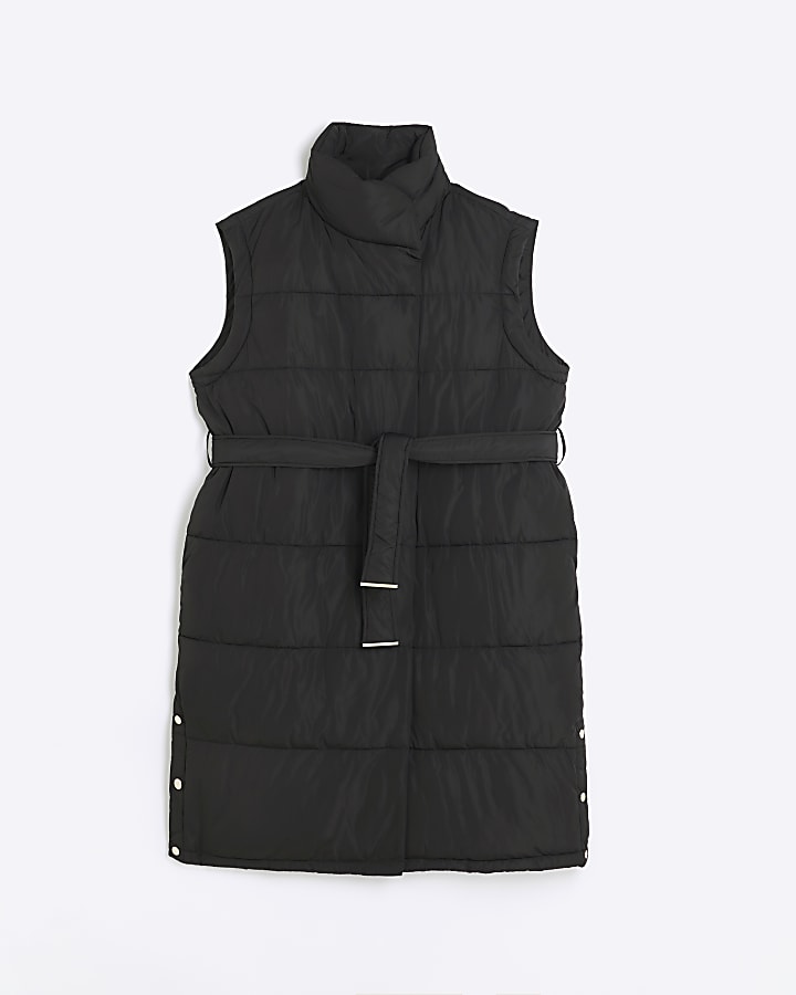 Plus black belted longline gilet