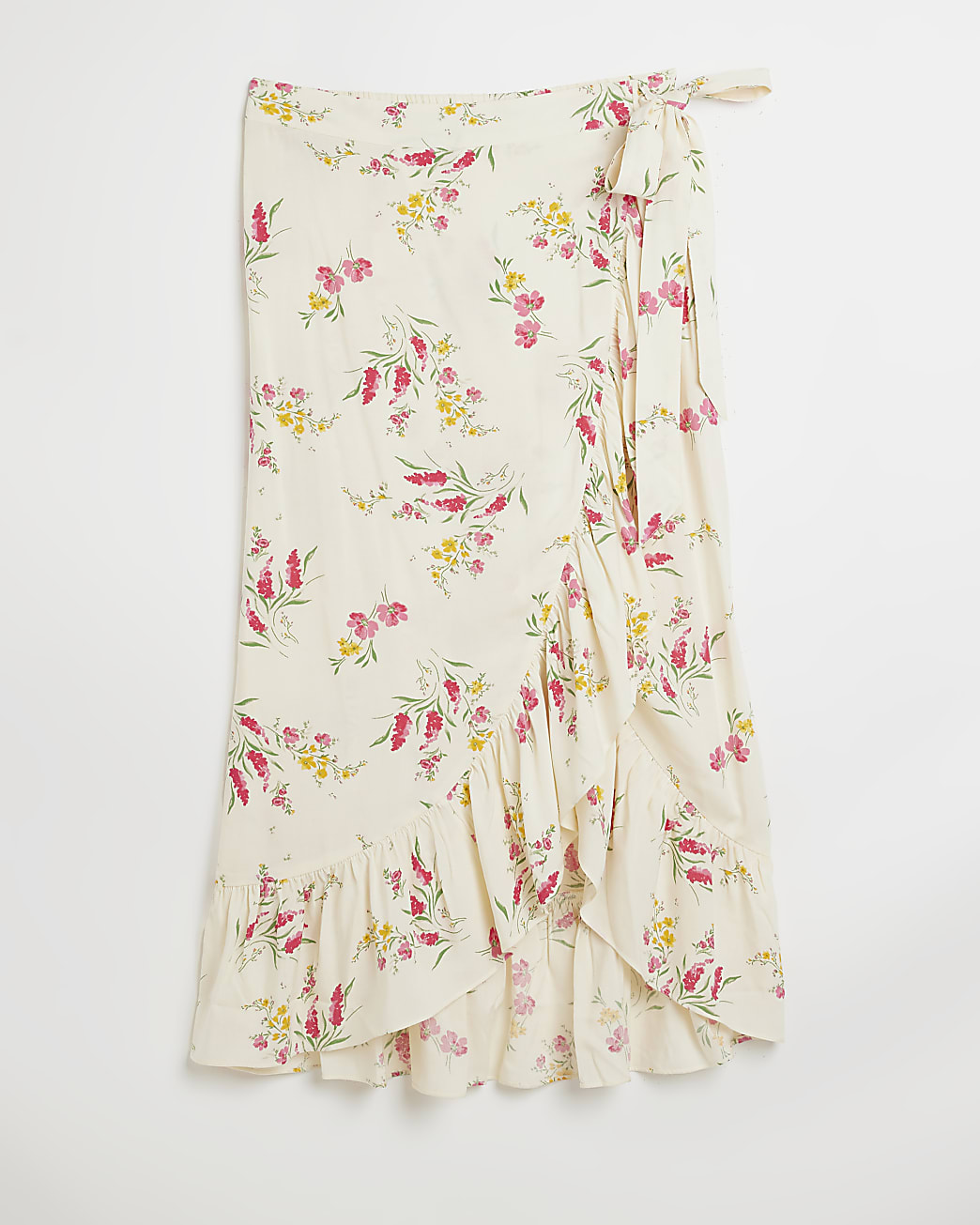 Yellow floral wrap midi skirt