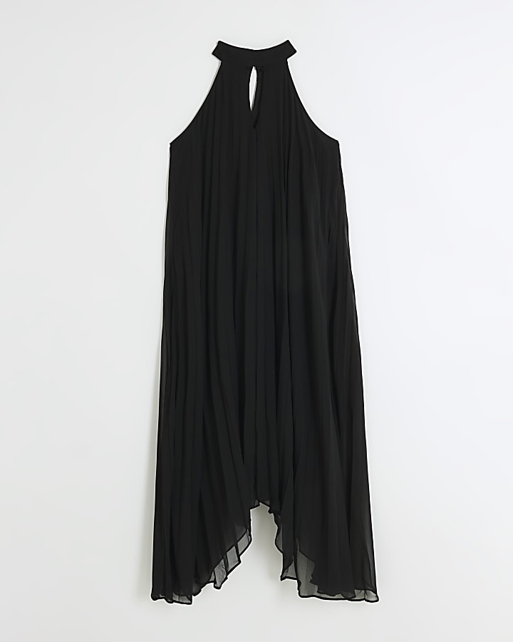 Black plisse choker slip midi dress