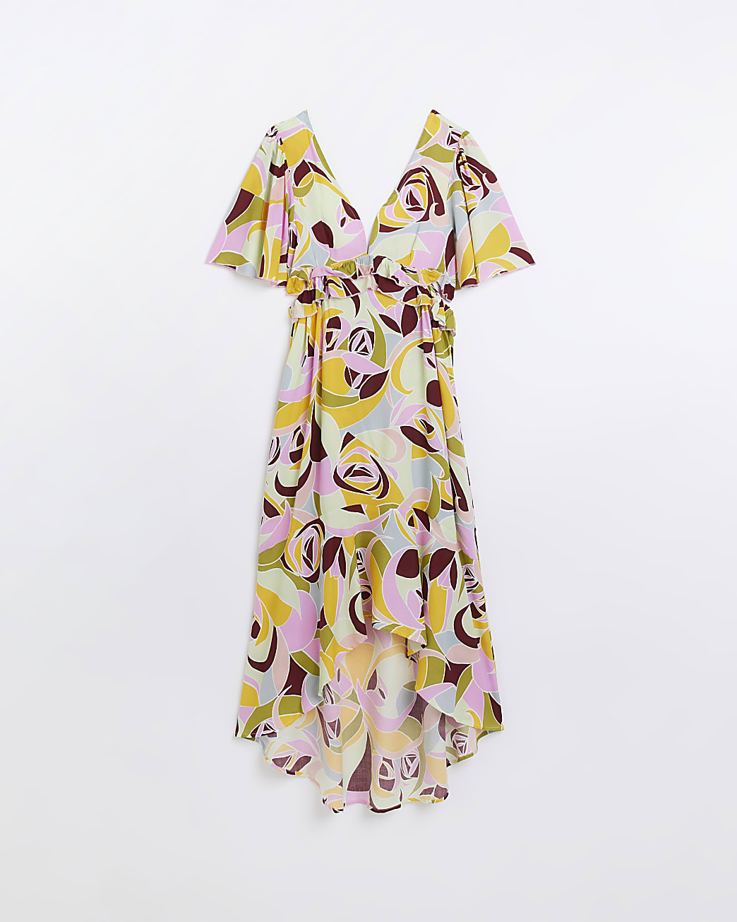 Pink print frill beach maxi dress