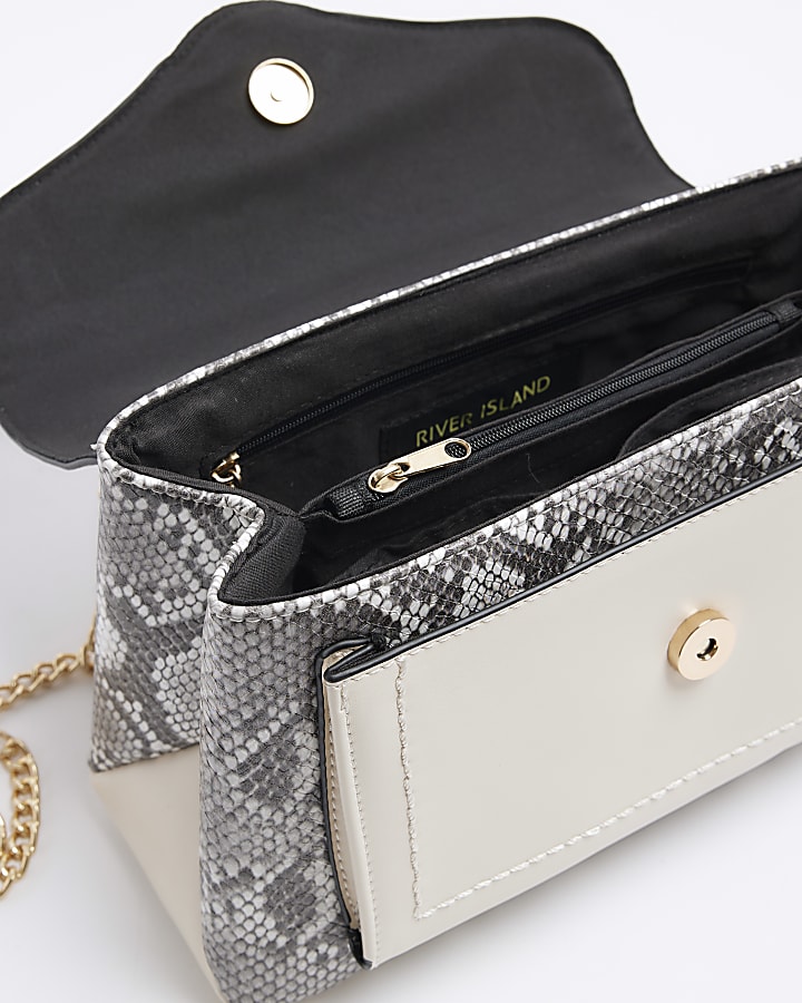 Cream snake print chain shoulder bag
