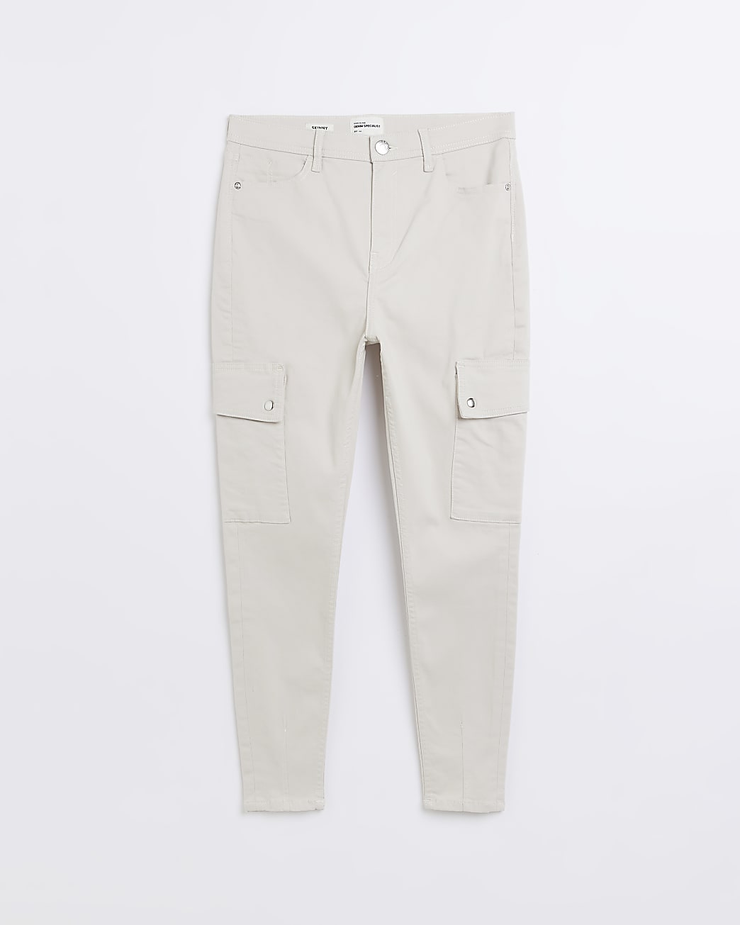 Ecru high waisted cargo skinny jeans