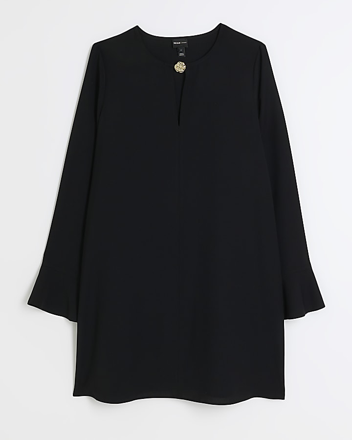 Black button shift mini dress