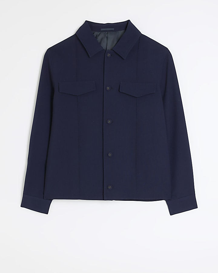 Navy regular fit buttoned overshirt