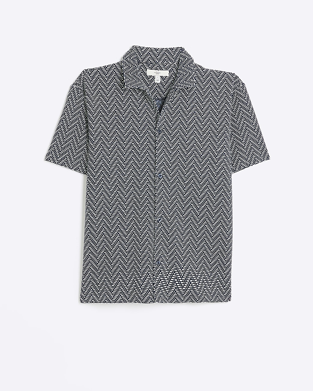 Navy regular fit zig zag revere shirt