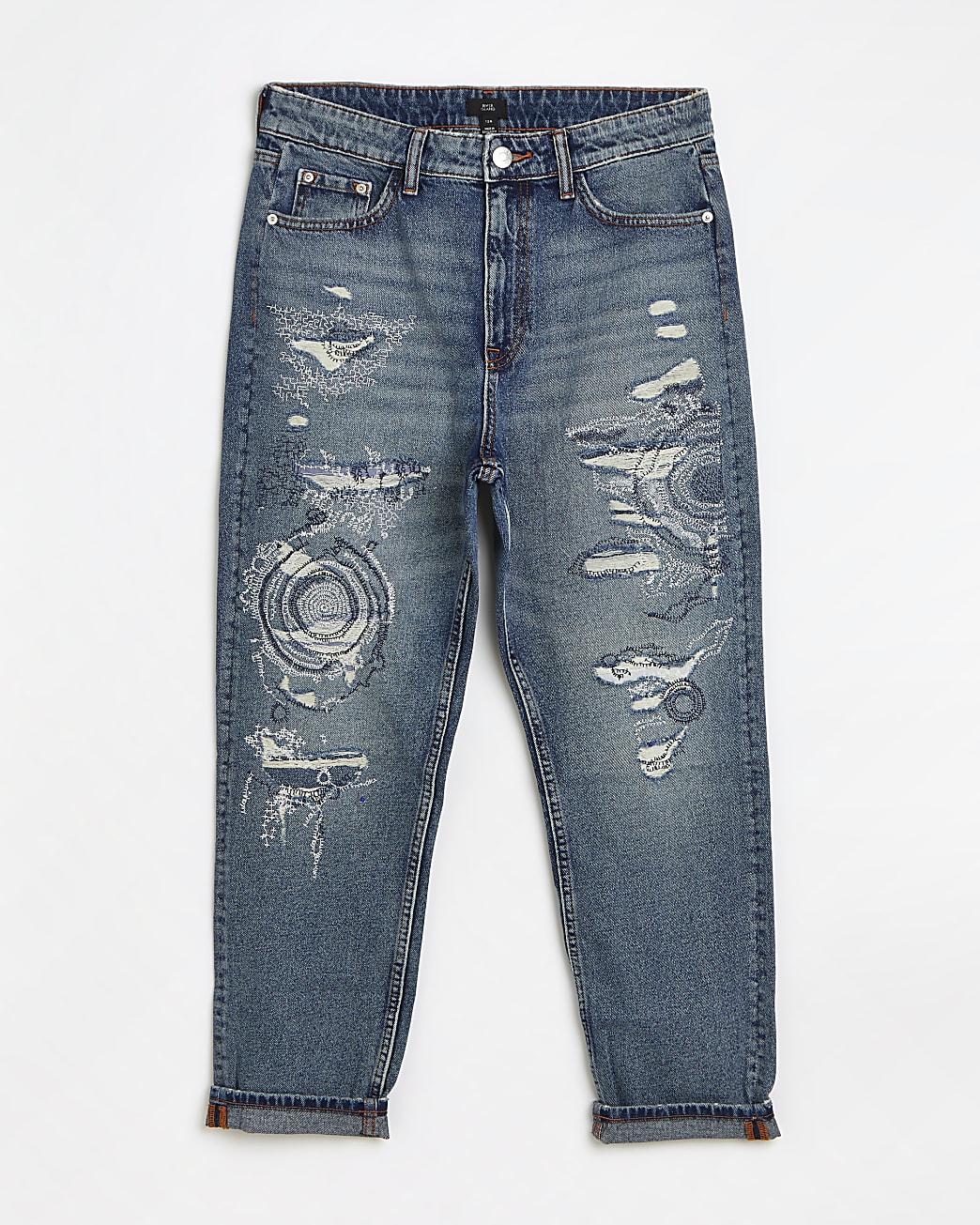 Blue ripped high waisted mom jeans