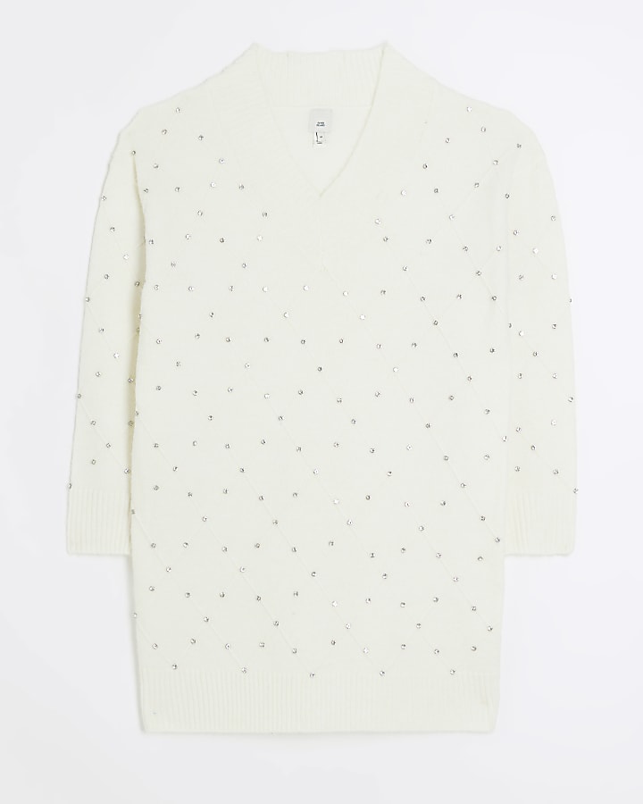 Cream diamante jumper mini dress