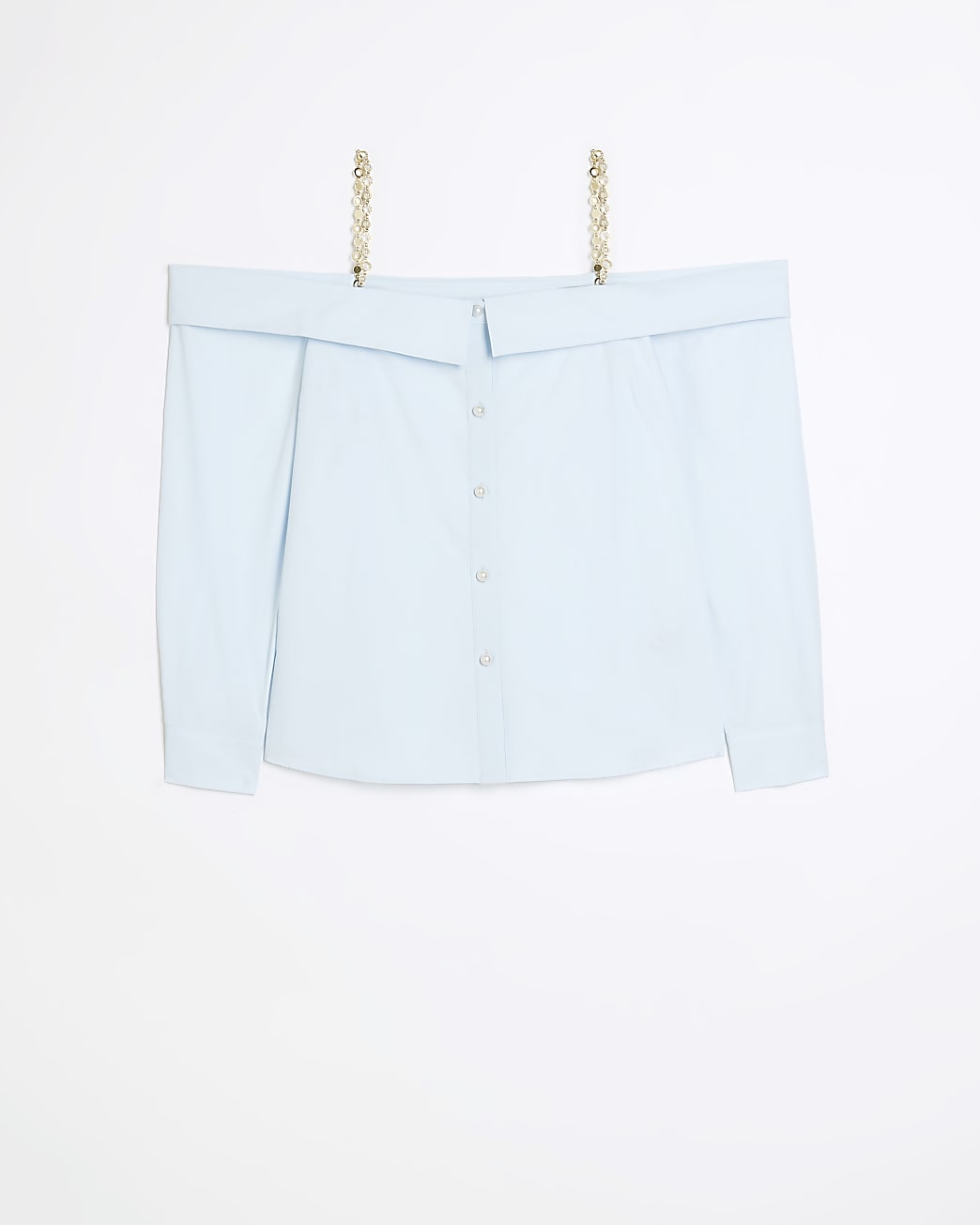 Blue bardot chain strap shirt