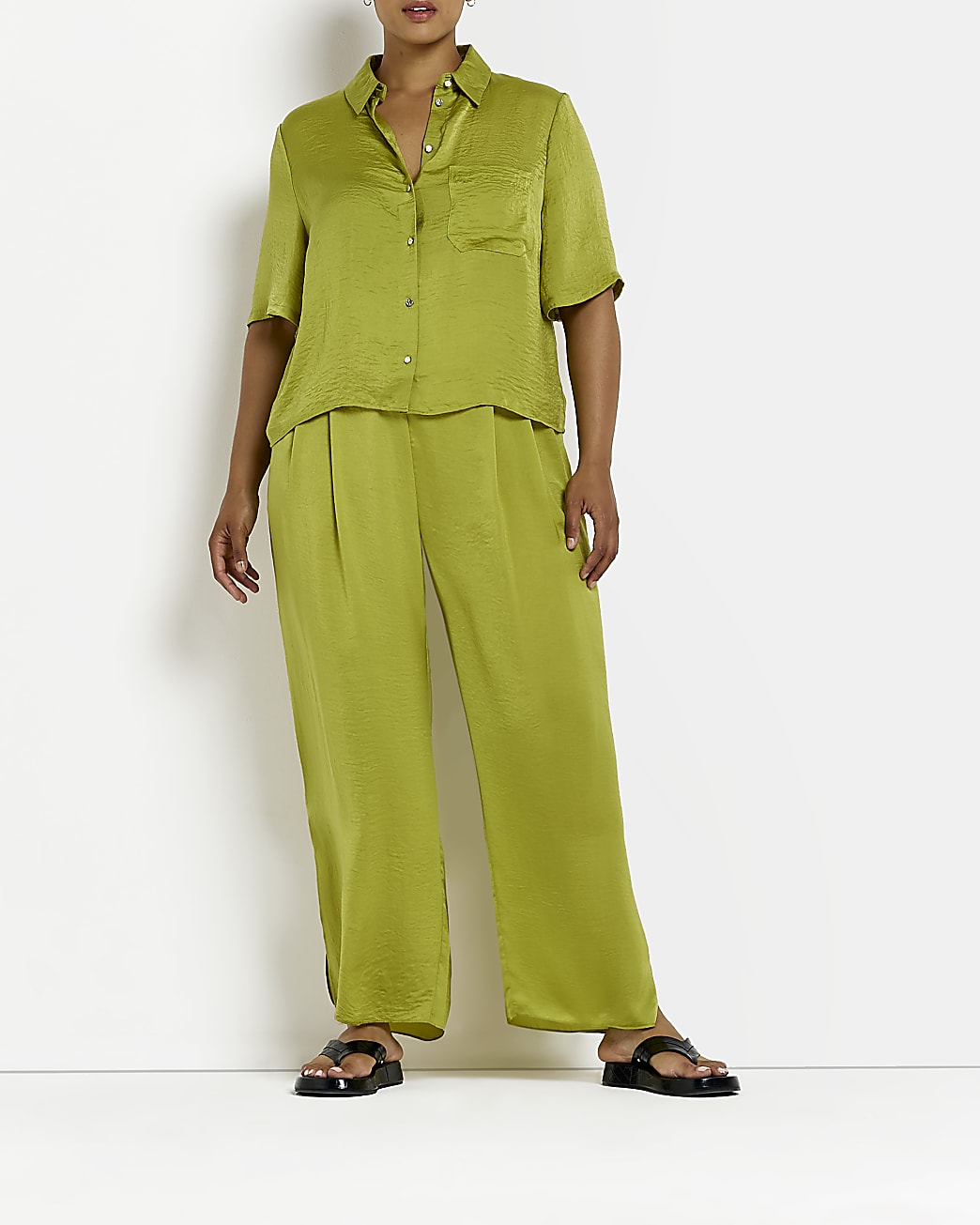Plus green satin shirt