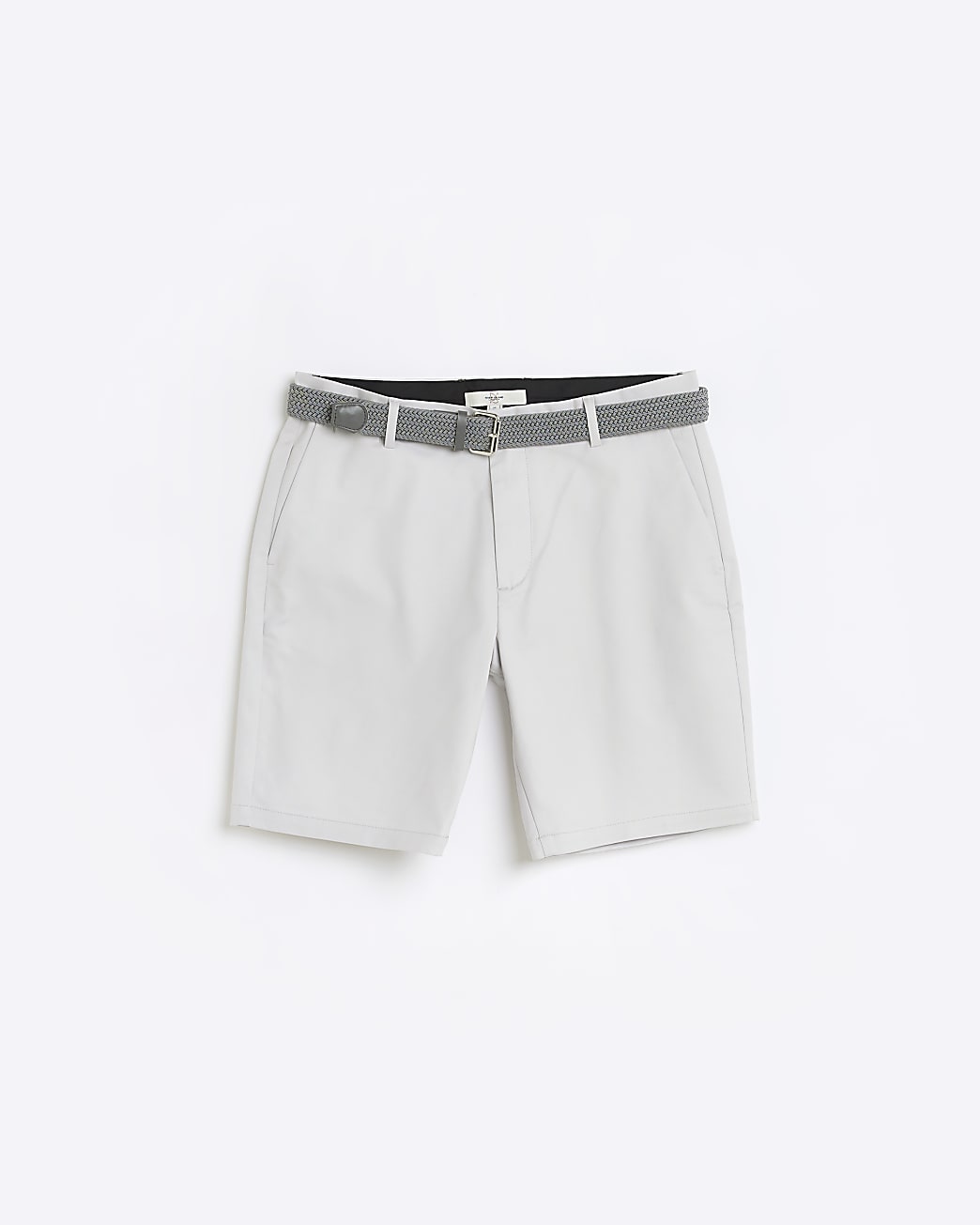 Grey regular fit belted chino shorts