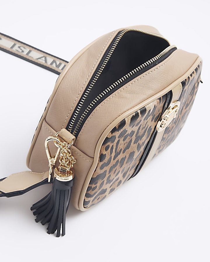 Brown leopard print cross body bag