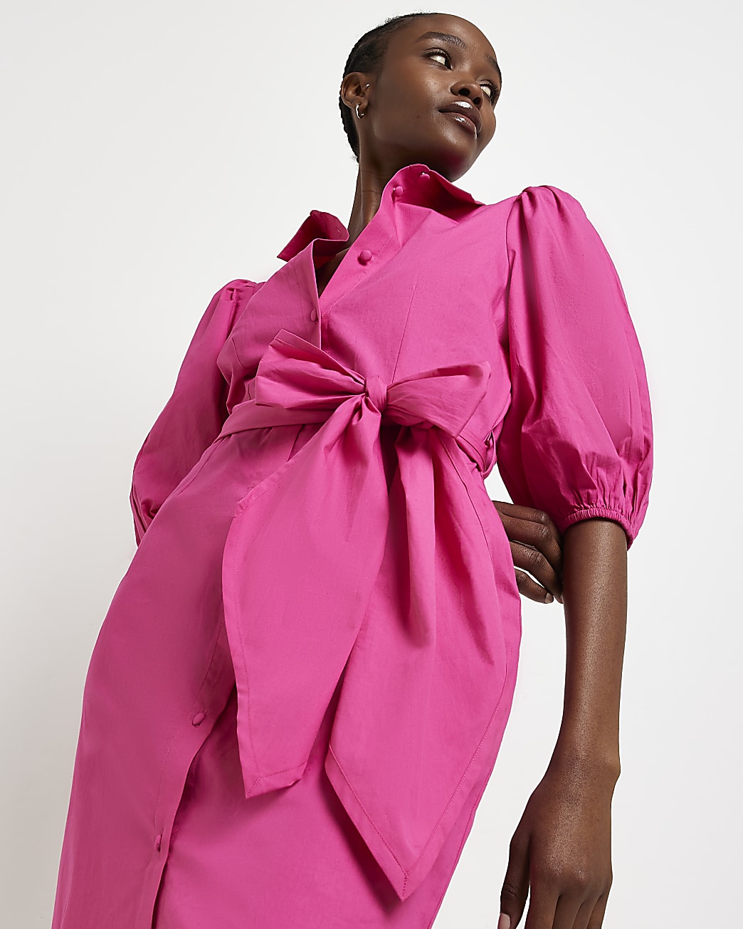 Pink tie waist mini shirt dress