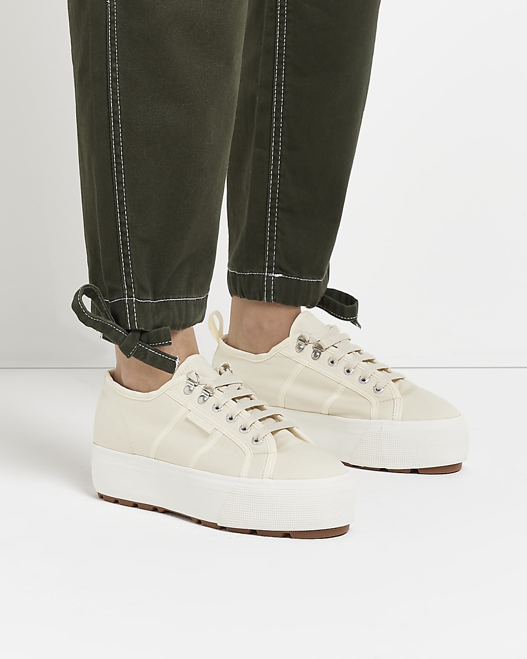 Superga beige canvas platform trainers