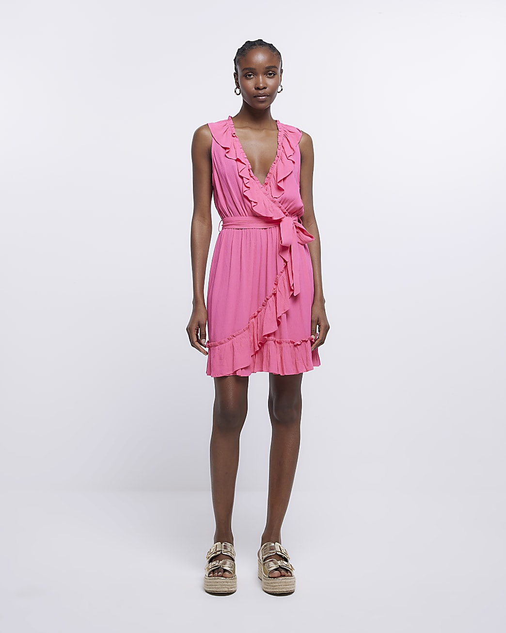 Pink wrap frill wrap dress