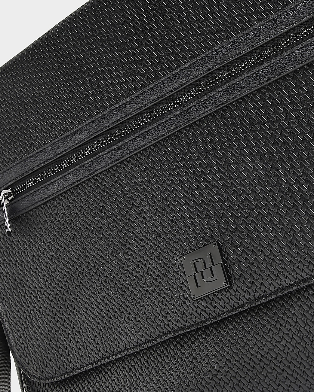Black Small Weave Flapover Bag