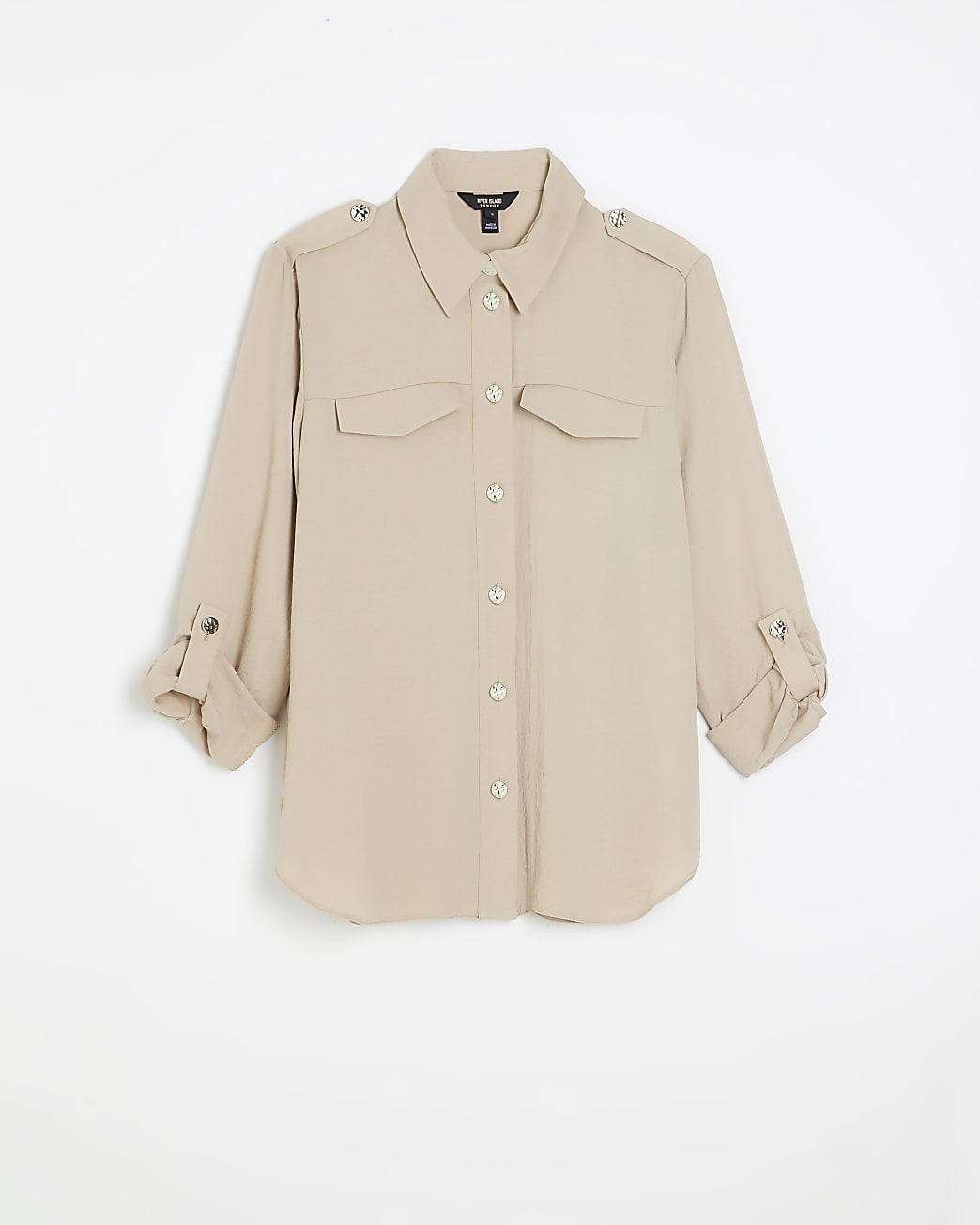 Beige crepe utility pocket shirt