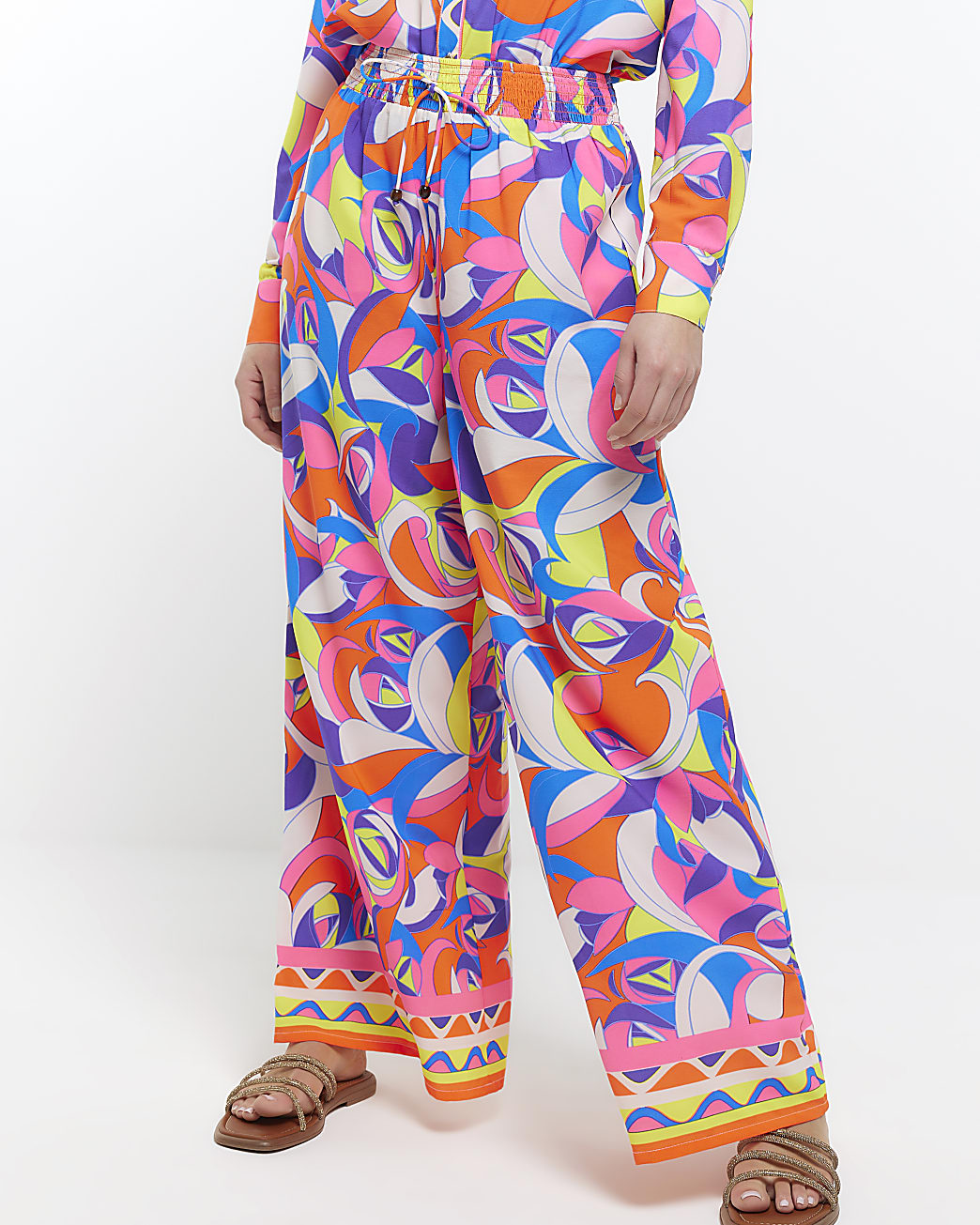 Blue abstract print palazzo trousers