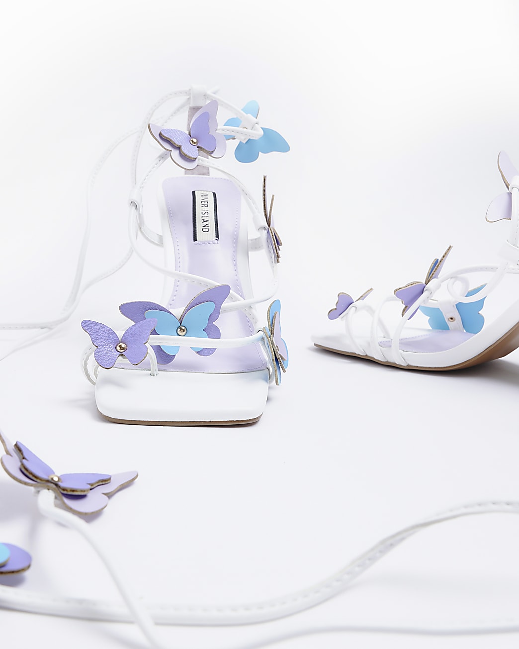White 3D Butterfly Strappy Heeled Sandals