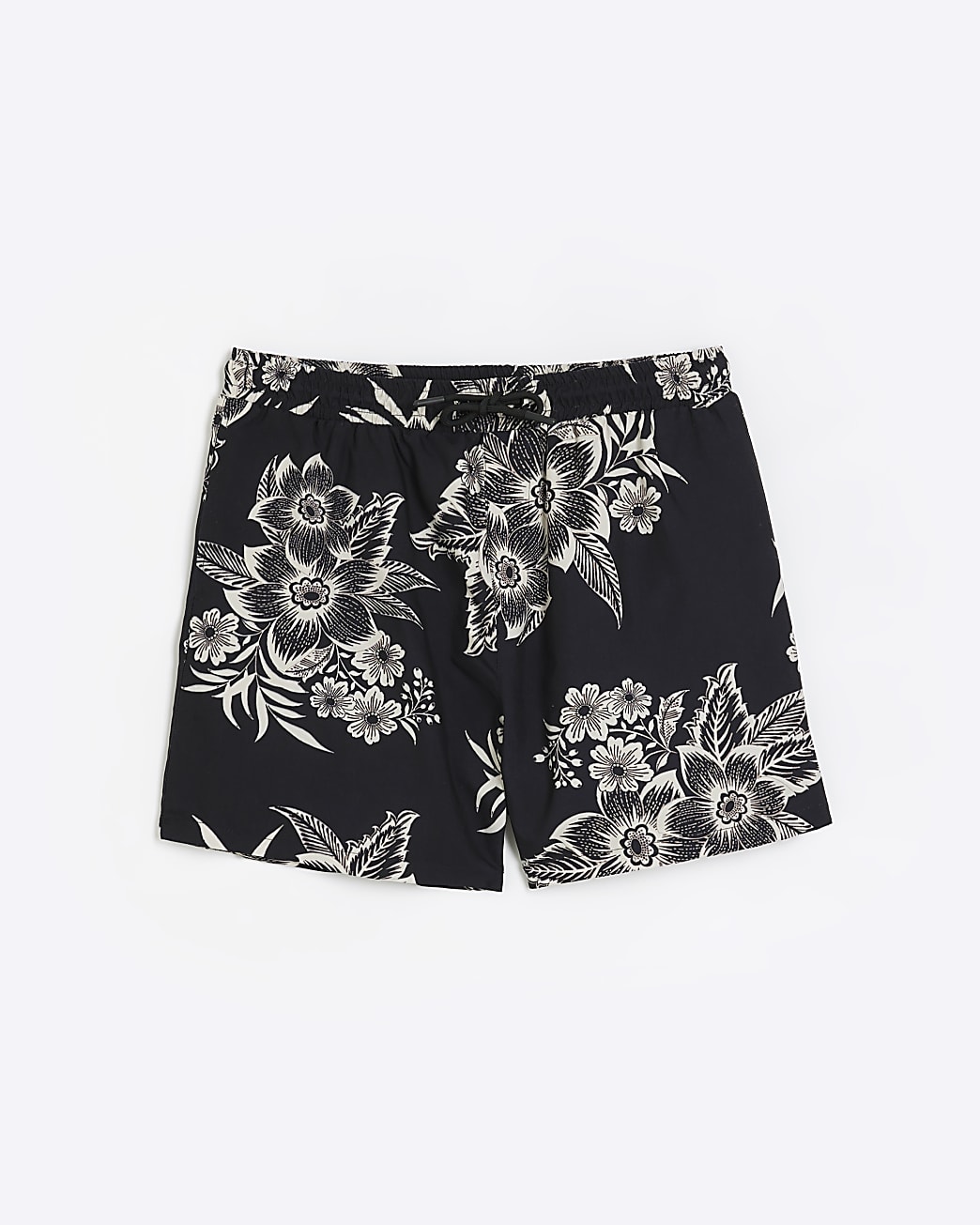 Black regular fit floral swim shorts