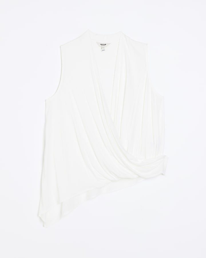Cream drape wrap tank top