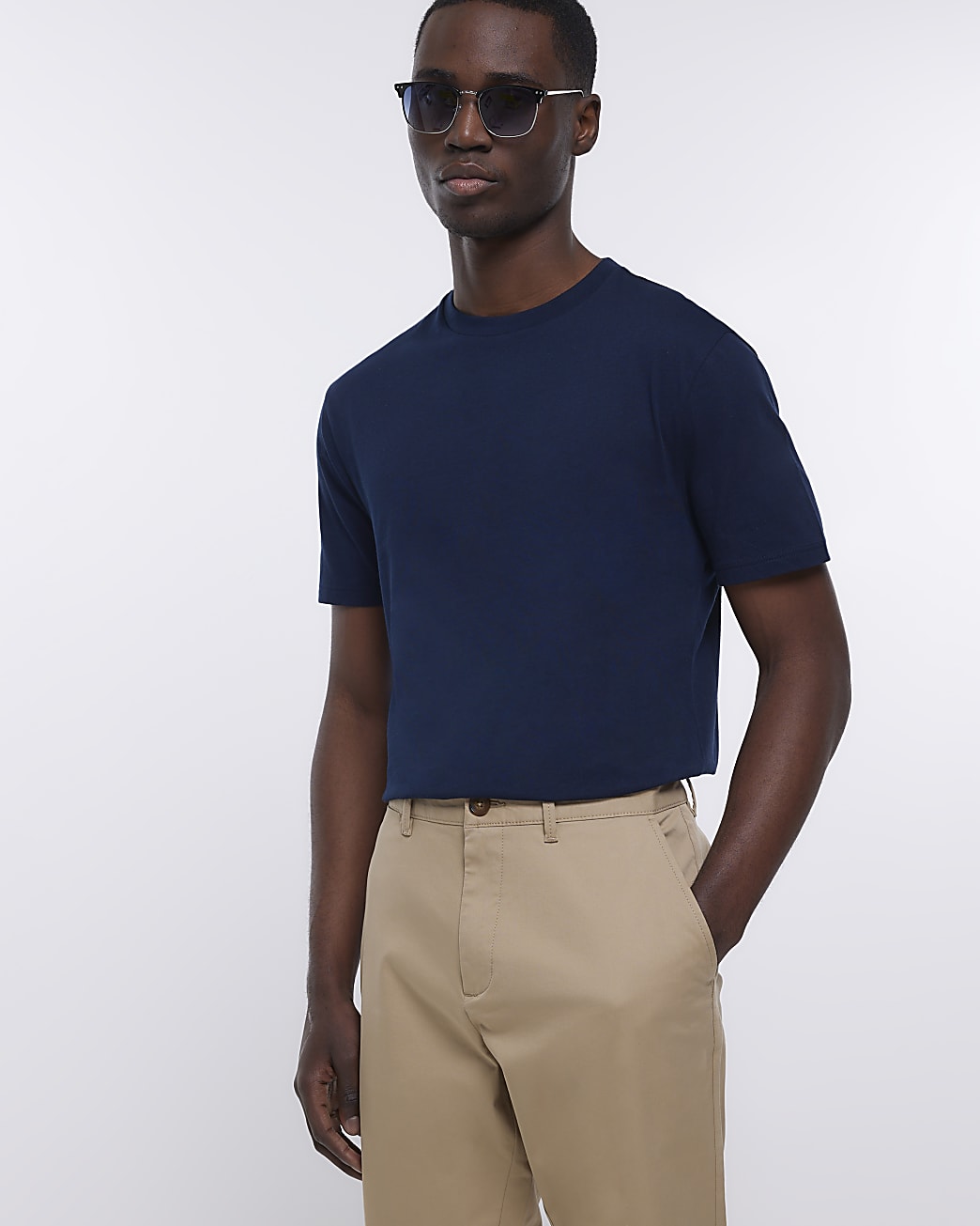 Brown slim fit casual chino trousers