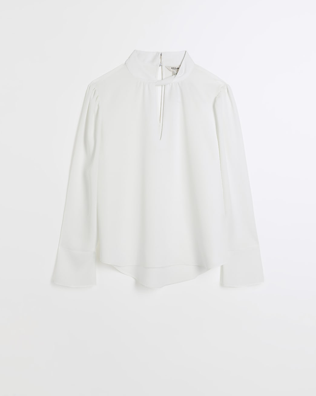 White satin twist neck blouse