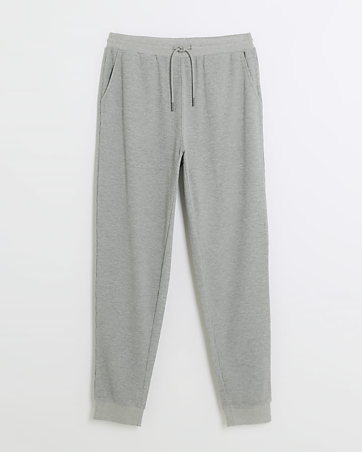 Grey regular fit waffle lounge joggers