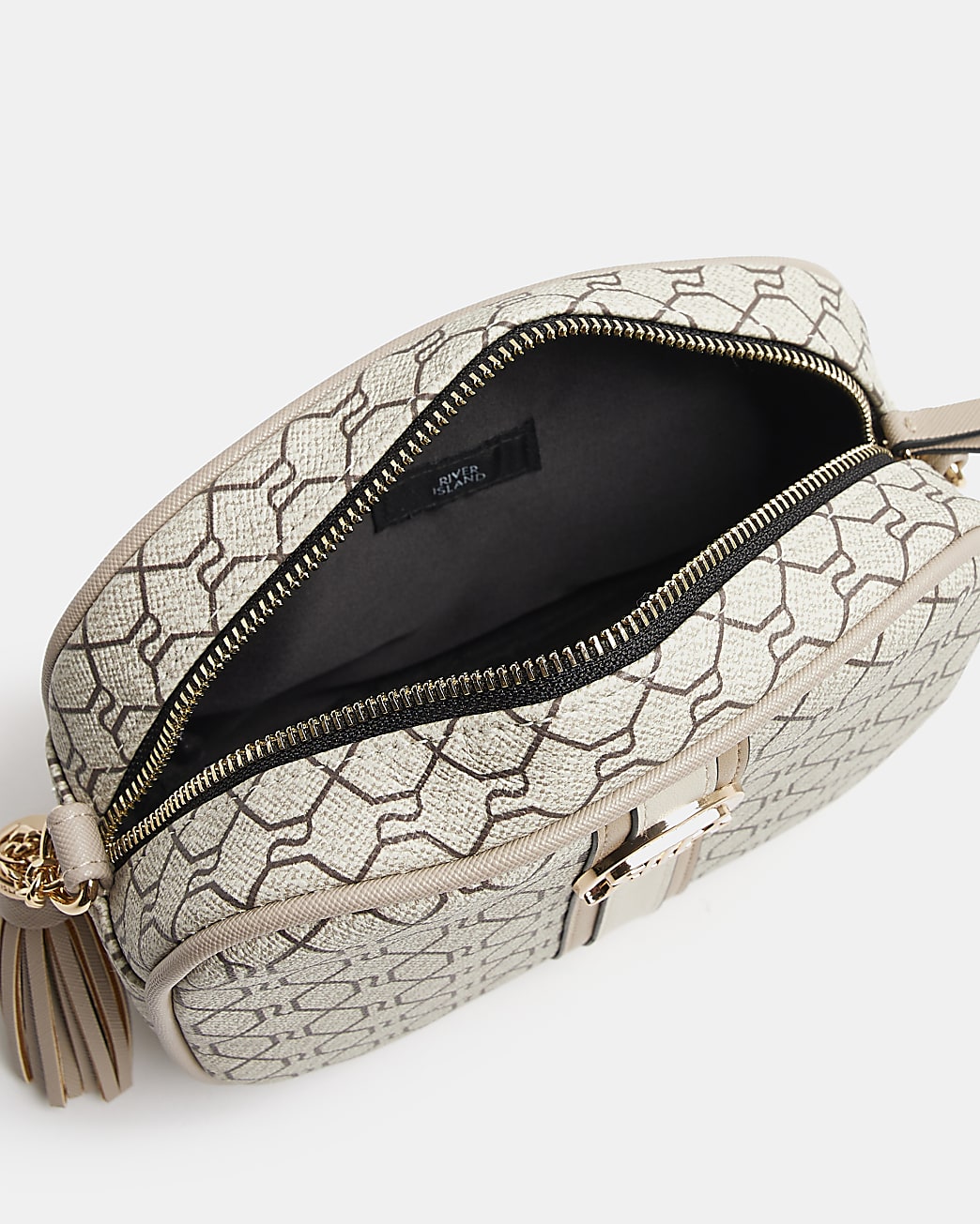 Grey RI monogram print cross body bag
