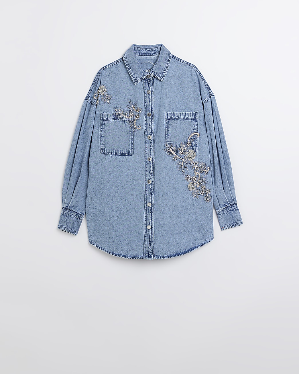 Blue embellished denim shirt