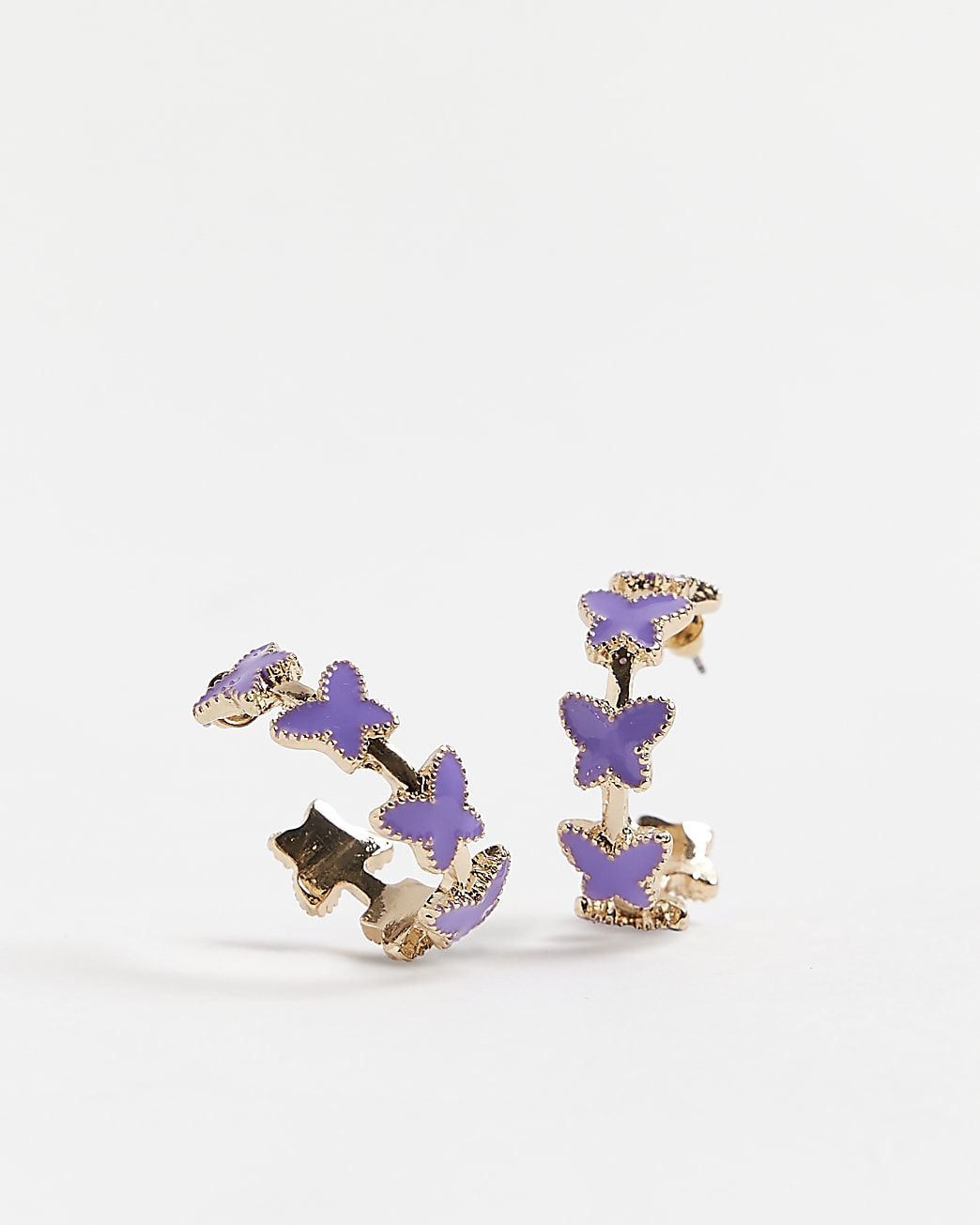 Purple butterfly hoop earrings