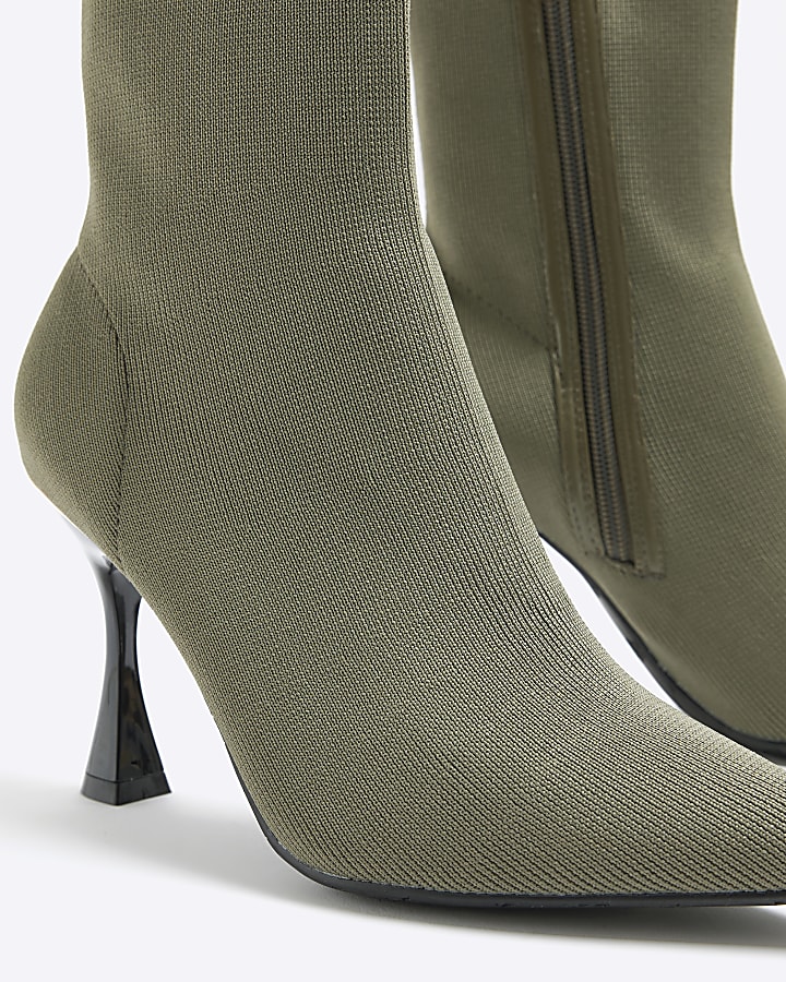 Green knitted heeled ankle boots