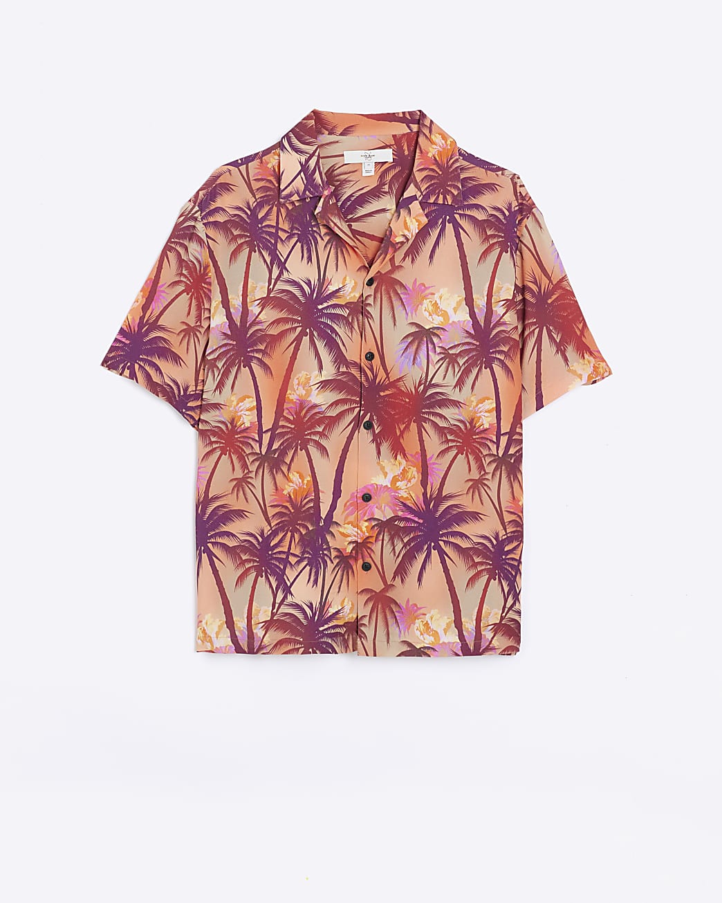Pink regular fit palm print revere shirt