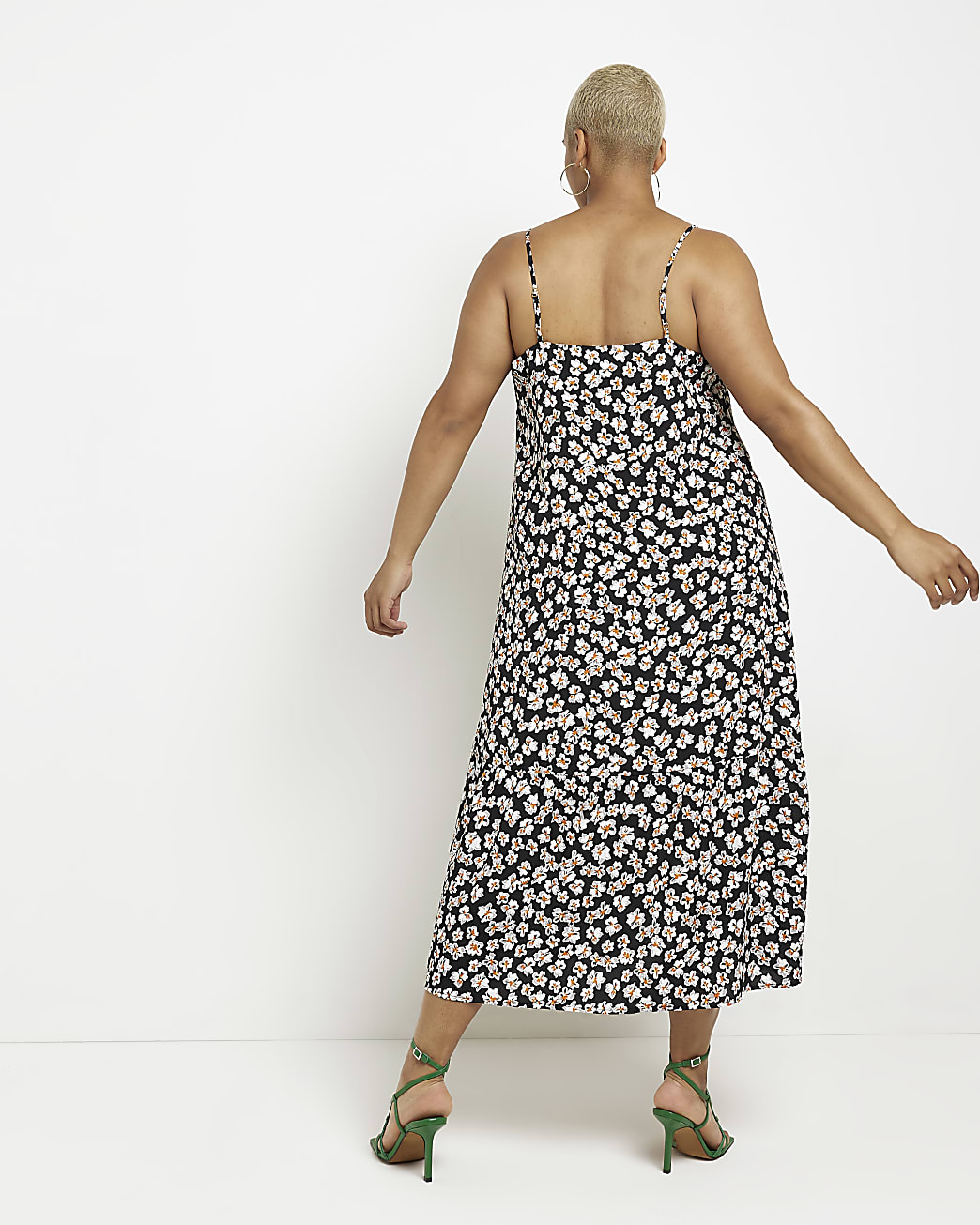 Plus black floral slip midi dress