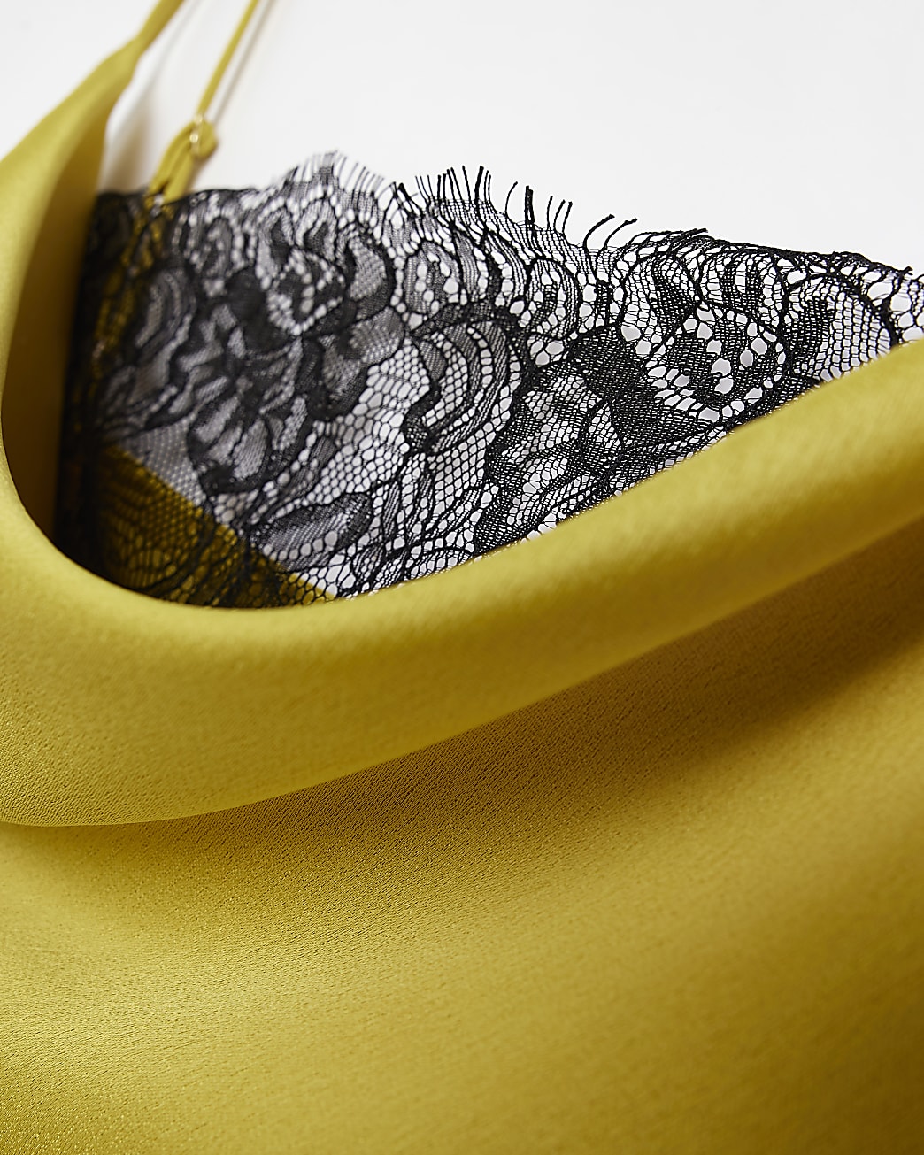 Petite yellow satin lace slip midi dress