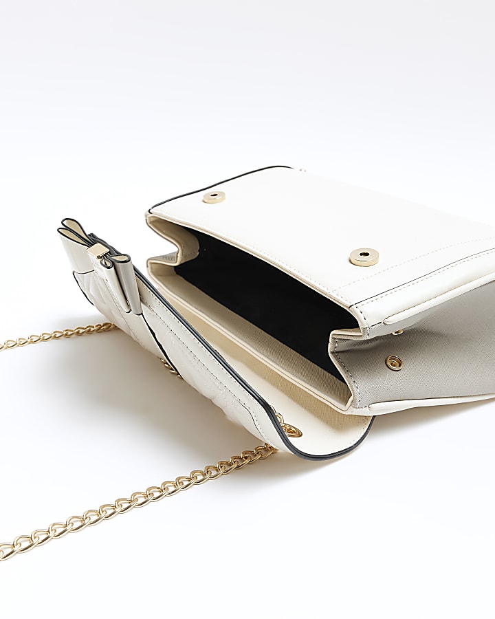 Cream quilted bow detail shoulder bag