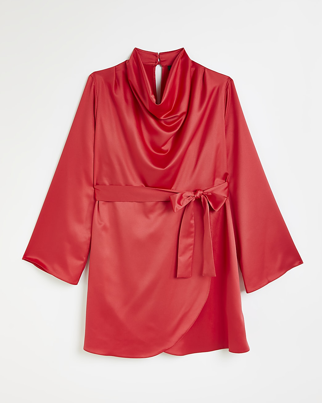 Petite red satin high neck mini dress