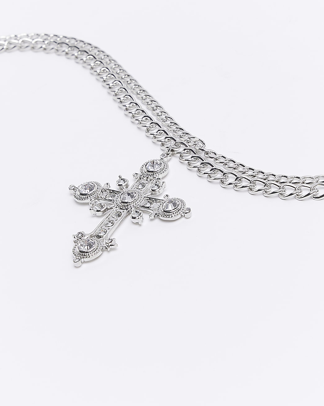 Silver cross multirow necklace