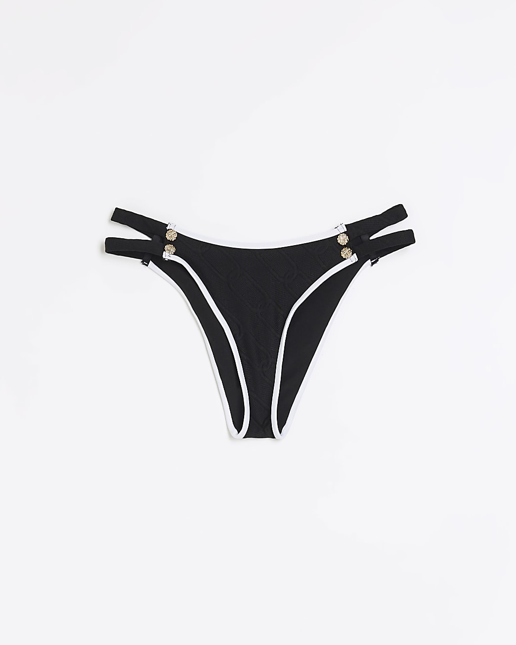 Black low rise button bikini bottoms