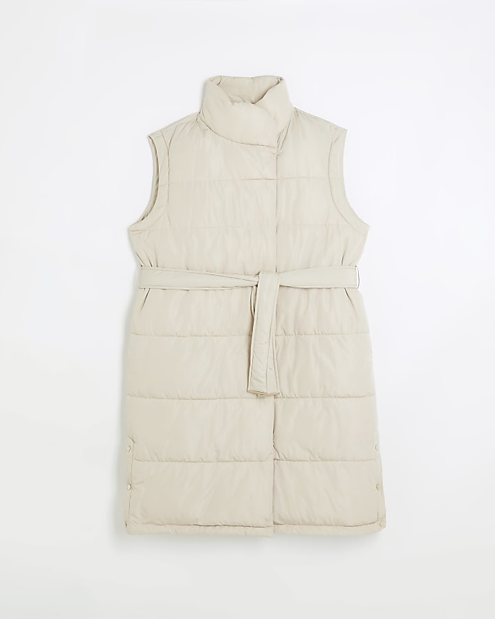 Plus beige belted longline gilet