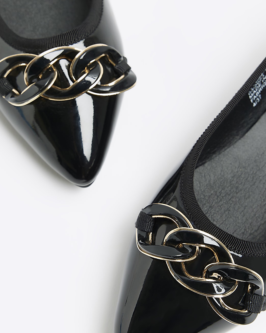 Black pointed chain detail ballerina flats