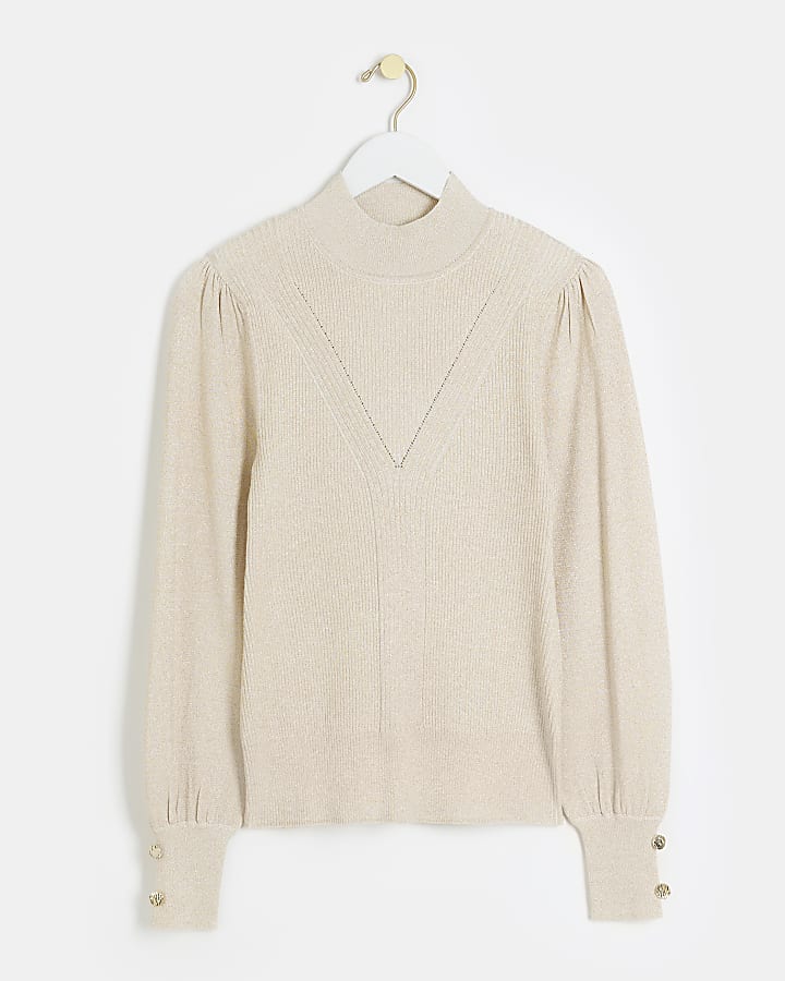 Rose gold rib high neck jumper