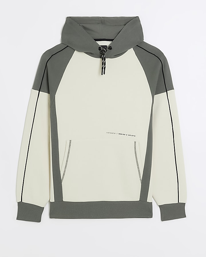 Ecru regular fit colour block hoodie