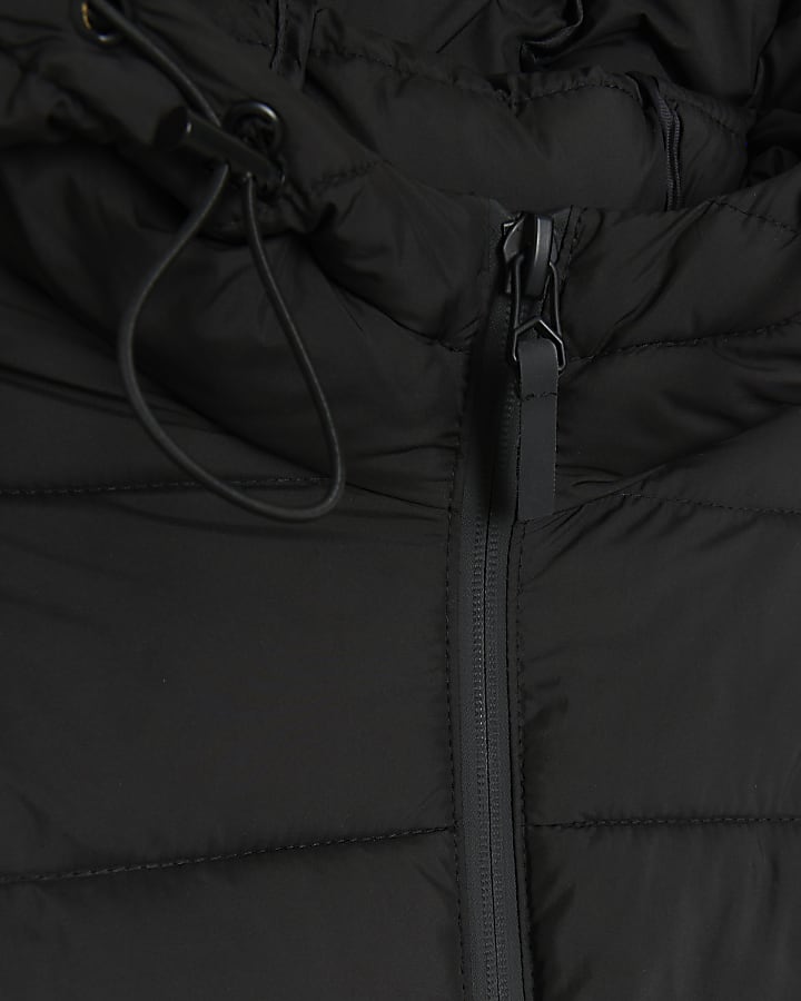 Black regular hooded quilted puffer jacket