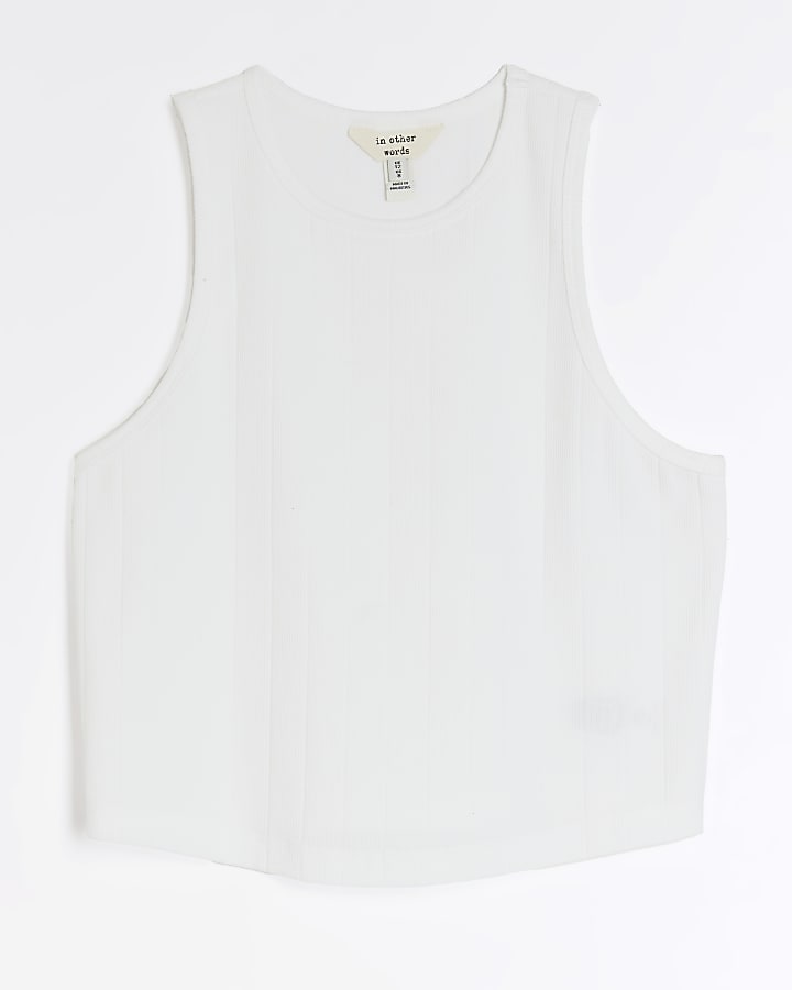 White rib crop tank top