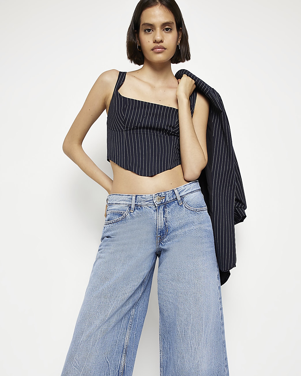 Blue low rise wide leg jeans