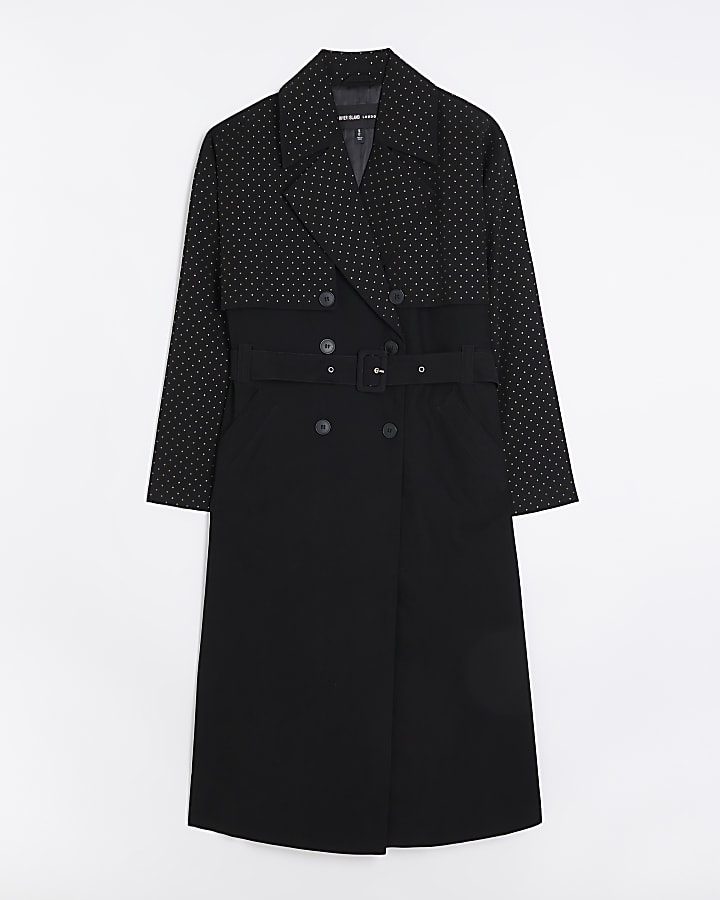 Plus black studded longline trench coat
