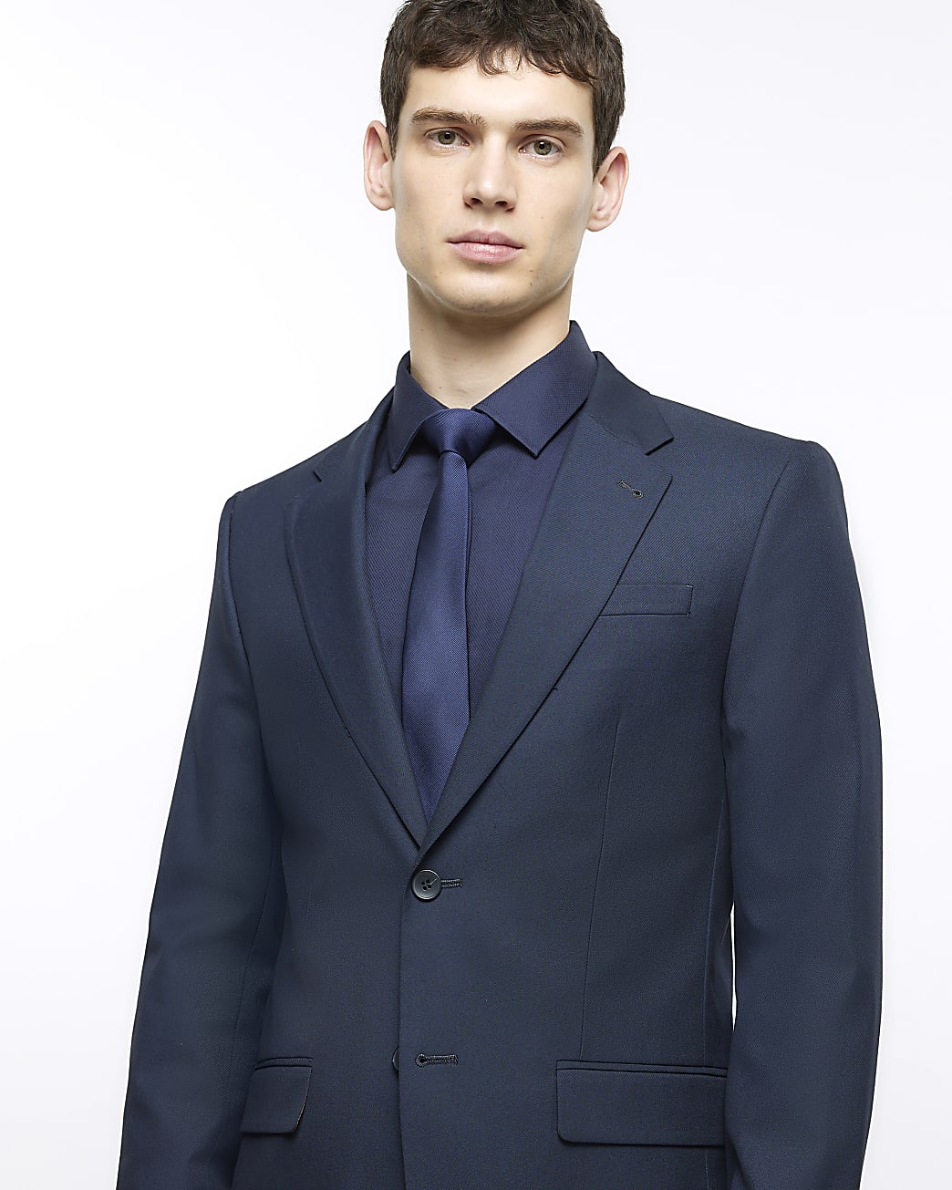 Navy slim fit twill suit jacket