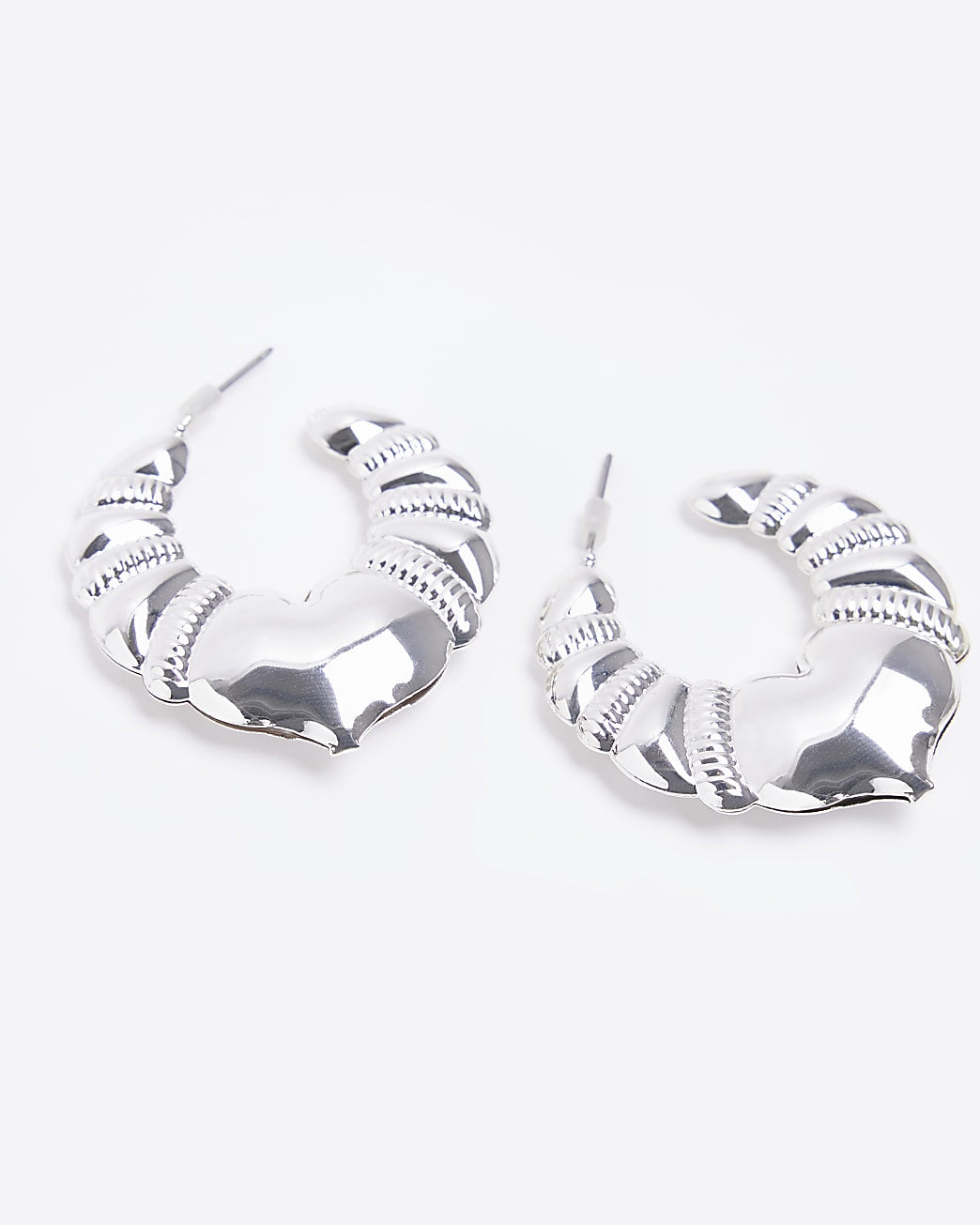 Silver heart hoop earrings